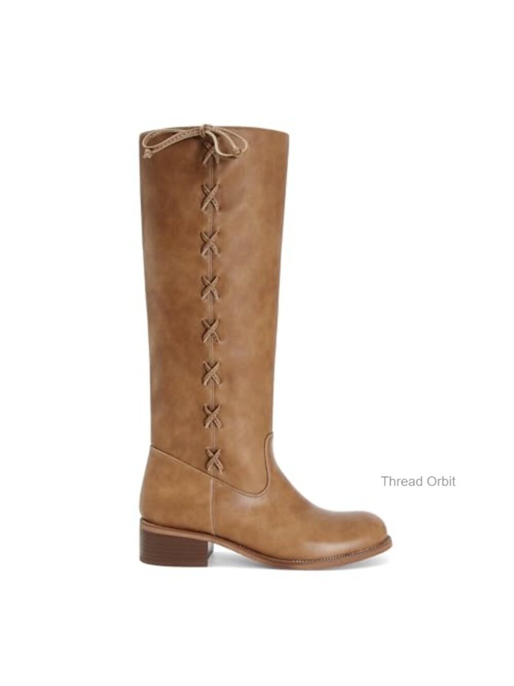 Women's Knee High Boots Chunky Block Heel Lace Up PU Leather Tall Boots